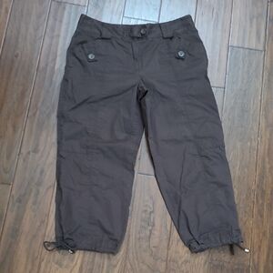 Ann Taylor LOFT Dark Brown ANN Cropped Pants with drawstring cuffs size 8